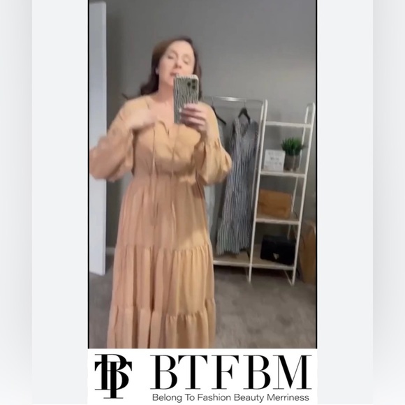 Tan long sleeve dress - Picture 7 of 8